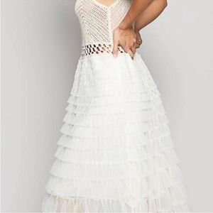 POL White Crochet Midi Dress